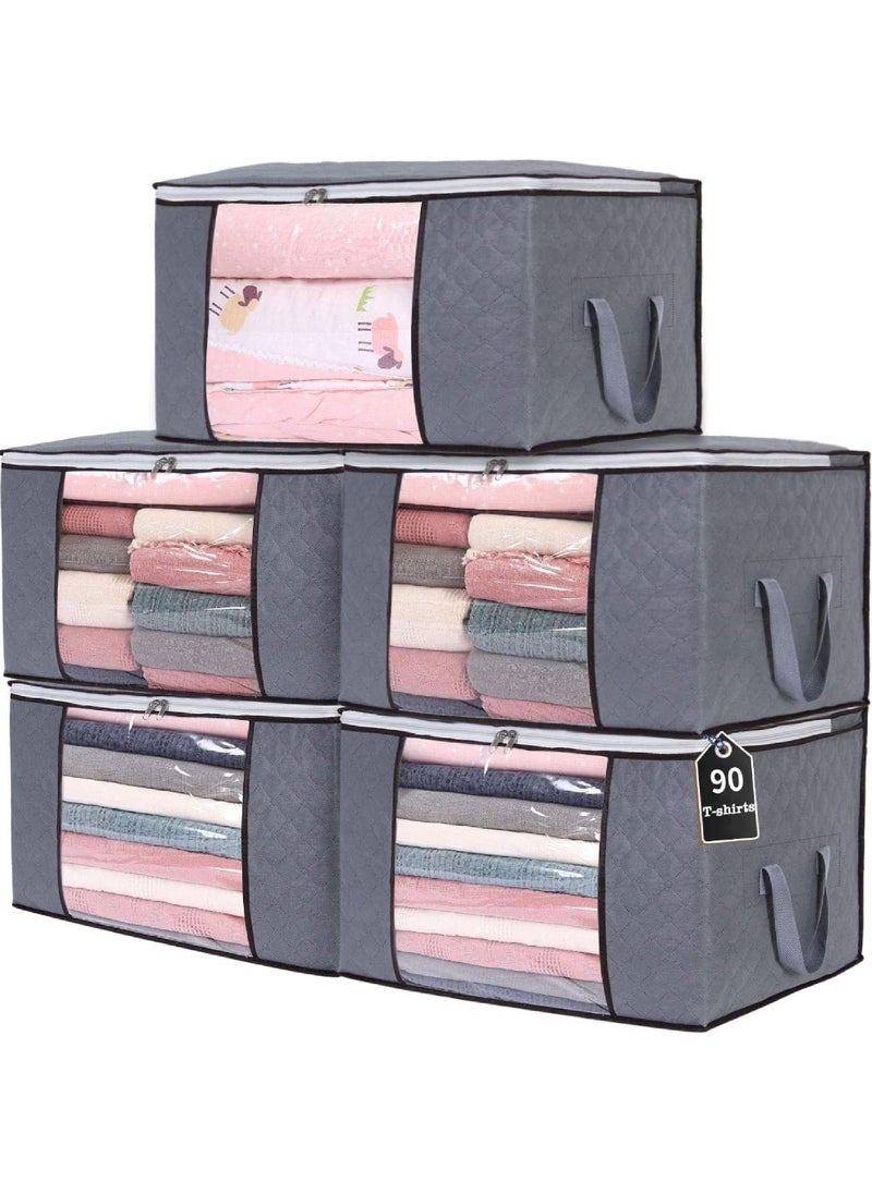 Rock Pow 5 Pack 60x40 cm Large Storage Bags 90L Clothes Storage Bins Foldable Closet Organizers Storage Containers with Durable Handles Thick Fabric for Blanket Comforter Clothing Bedding  - Image 1