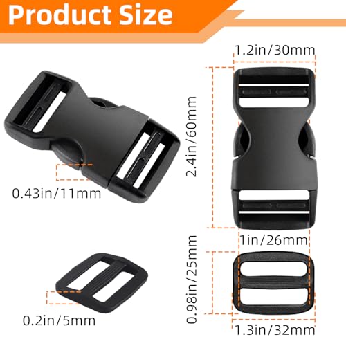 TKYZMS 8 Set 1 inch buckles for straps Clip Quick Side Release Buckles,buckle straps with 16 Pcs Slide Clips,plastic buckle clips Belt Buckle for Nylon Webbing Straps,belt buckles,Dog Collars - Image 3