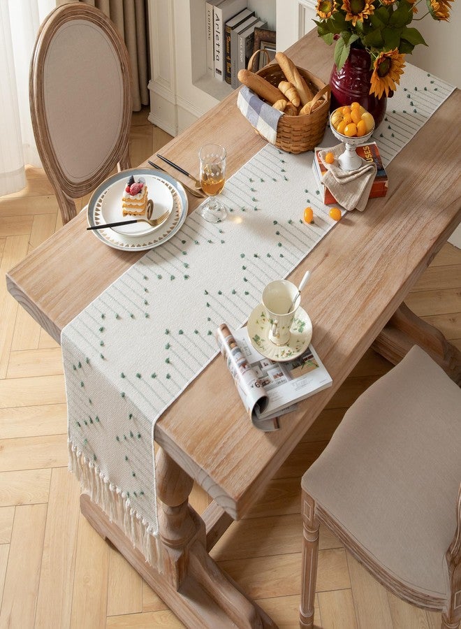 Caflife Boho Table Runner 13 x 72 Inch Long Natural Cotton Woven Runner with Tassels for Home Dining Table décor, for Modern Farmhouse Decor Coffee Table Runner, Green and Beige - Image 4