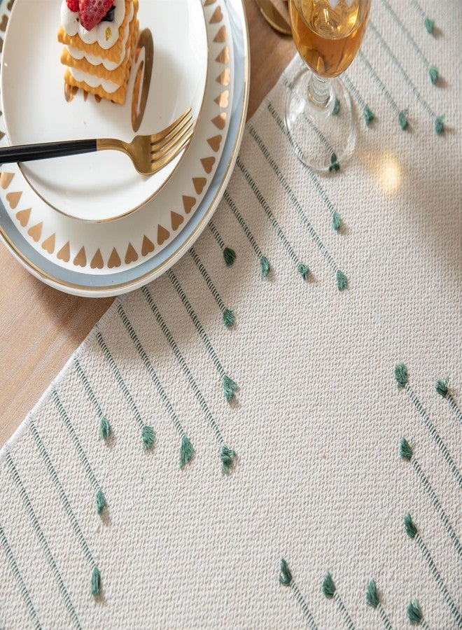 Caflife Boho Table Runner 13 x 72 Inch Long Natural Cotton Woven Runner with Tassels for Home Dining Table décor, for Modern Farmhouse Decor Coffee Table Runner, Green and Beige - Image 3