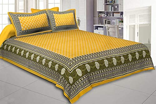 BedZone 100 Cotton Rajasthani Jaipuri Traditional King Size Double Bed Bedsheet with 2 Pillow Covers - Image 2