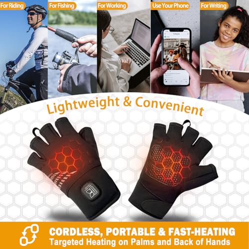 Kivdes Heated Gloves Fingerless for Women Man Rechargeable Electric Touchscreen Wearable Cold Winter Work Arthritis Pain Relief Hand Warmers Hot Compress Reusable (M) - Image 4