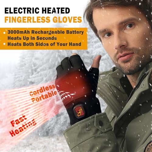 Kivdes Heated Gloves Fingerless for Women Man Rechargeable Electric Touchscreen Wearable Cold Winter Work Arthritis Pain Relief Hand Warmers Hot Compress Reusable (M) - Image 2
