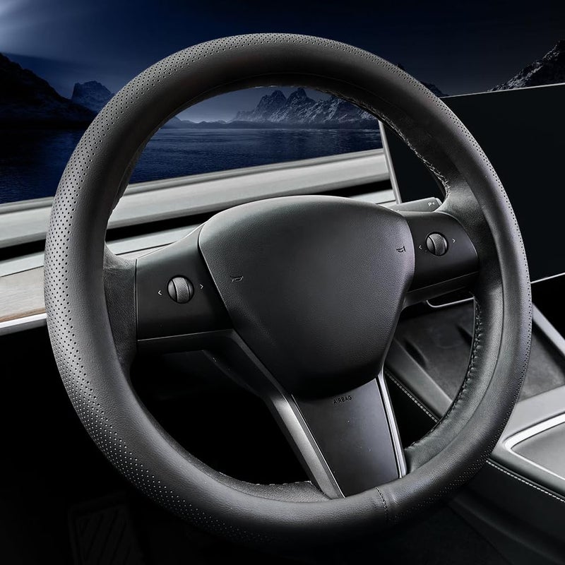 Carodi Nappa Leather car Steering Wheel Cover Suitable for Tesla Model 3 Tesla Model Y Steering Wheel Cover