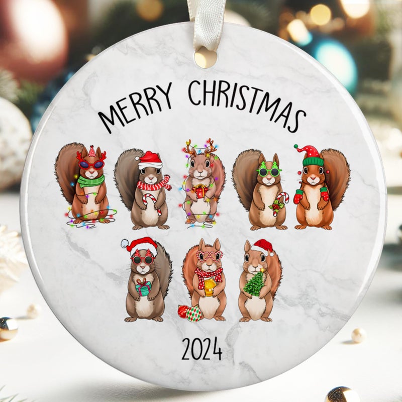 HUNIGIFT Squirrel Ornament - Squirrel Christmas Ornament - Squirrel Ornaments for Christmas Tree - Squirrel Gifts  Squirrel Gifts for Squirrel Lovers  Squirrel Gifts for Women - Ceramic Christmas Ornament - Image 1