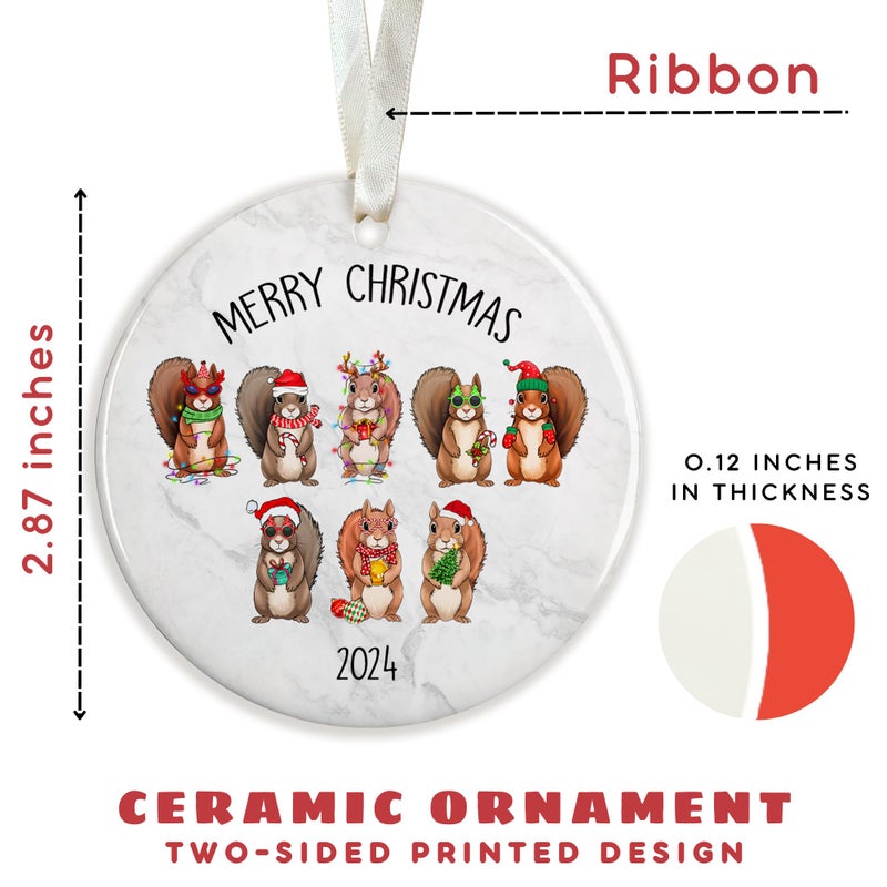 HUNIGIFT Squirrel Ornament - Squirrel Christmas Ornament - Squirrel Ornaments for Christmas Tree - Squirrel Gifts  Squirrel Gifts for Squirrel Lovers  Squirrel Gifts for Women - Ceramic Christmas Ornament - Image 2