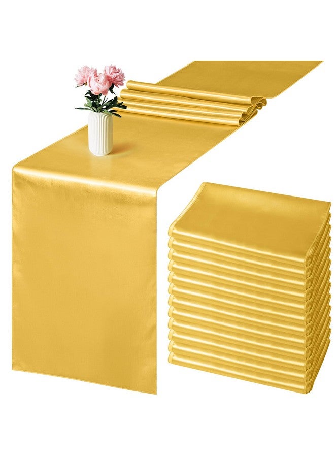 Aneco 12 Pack Satin Table Runner 12 x 108 Inch Gold Long Wedding Satin Silk Table Runner for Wedding Banquet Graduations Birthday Party Decoration - Image 1