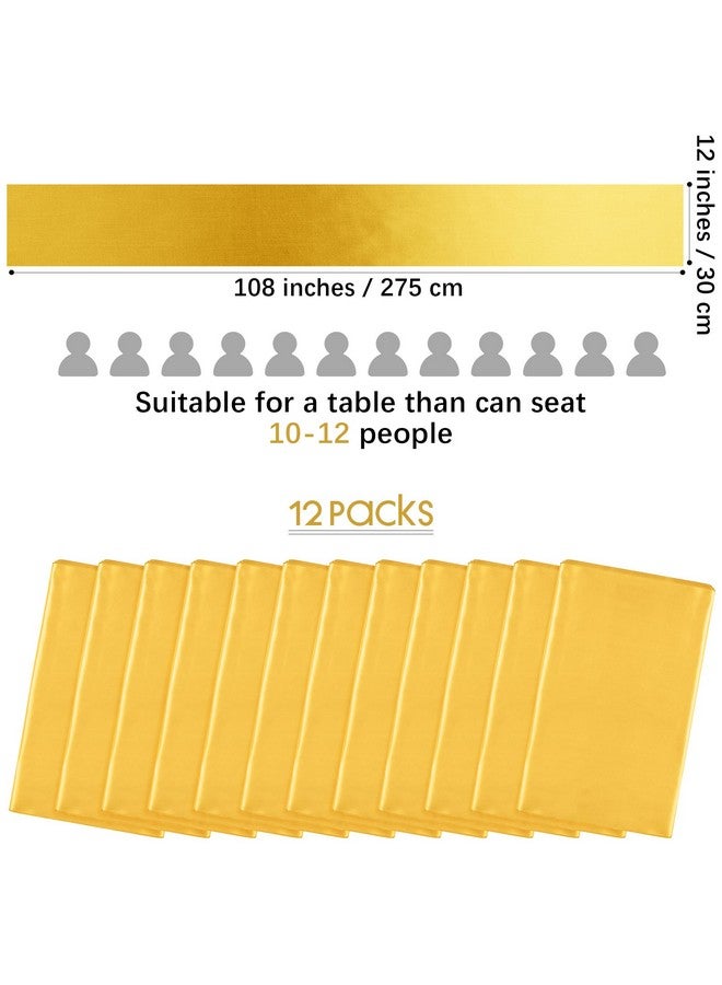 Aneco 12 Pack Satin Table Runner 12 x 108 Inch Gold Long Wedding Satin Silk Table Runner for Wedding Banquet Graduations Birthday Party Decoration - Image 2