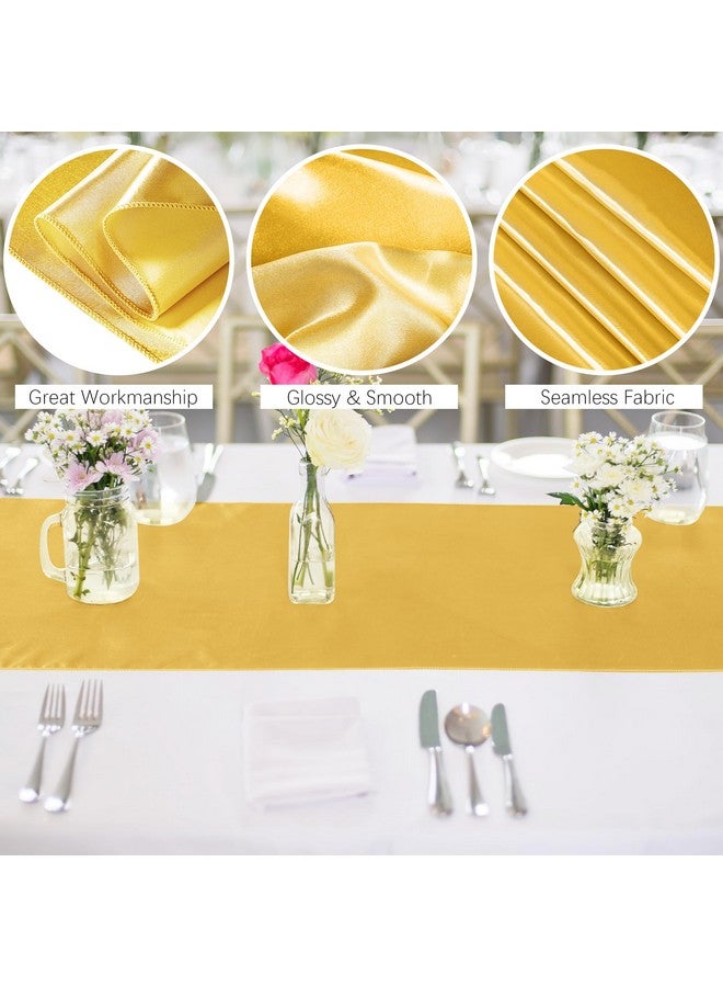 Aneco 12 Pack Satin Table Runner 12 x 108 Inch Gold Long Wedding Satin Silk Table Runner for Wedding Banquet Graduations Birthday Party Decoration - Image 3