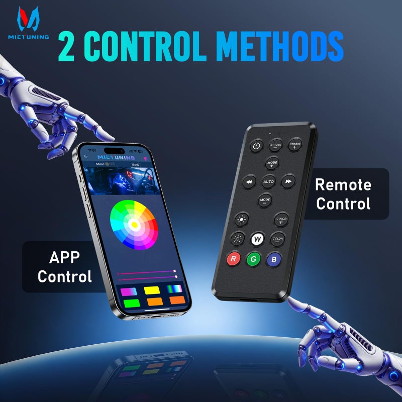 MICTUNING Q1 RGBW LED Rock Lights, APP & Remote Dual Control, 8 Pods Pure Color Underglow Neon Lighting with Wiring Switch Kit for Trucks Cars ATV UTV Golf Carts (2 Year Warranty) - Image 2