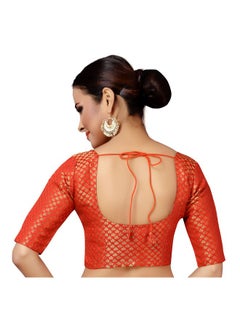 Studio Shringaar Studio Shringaar Women's Readymade Brocade Saree Blouse with Elbow Length Sleeves (2157-Red, 38)  - Image 2