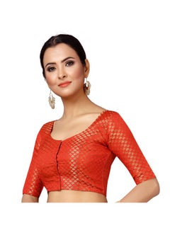 Studio Shringaar Studio Shringaar Women's Readymade Brocade Saree Blouse with Elbow Length Sleeves (2157-Red, 38)  - Image 4