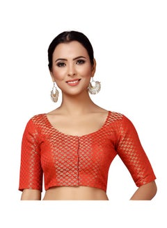 Studio Shringaar Studio Shringaar Women's Readymade Brocade Saree Blouse with Elbow Length Sleeves (2157-Red, 38)  - Image 1