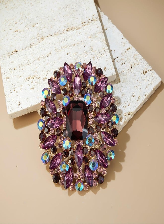 YOQUCOL Purple Rhinestone Zirconia Crystal Big Brooches for Women Glass Large Badge Pin Breast Flower for Jewellery Clothing - Image 3