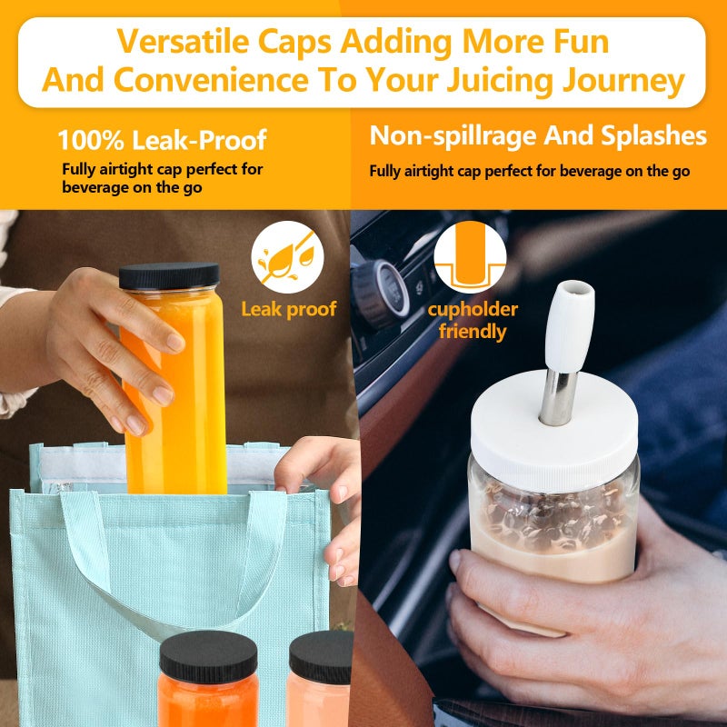 Zukro Glass Juice Bottles with Lids 16 oz| 8 Pack Wide Mouth Leak Proof Clear Reusable Drinking Jar Container With 2 Straws For Juicing, Smoothie, Water, Bubble Tea| BPA-Free & Airtight| - Image 3