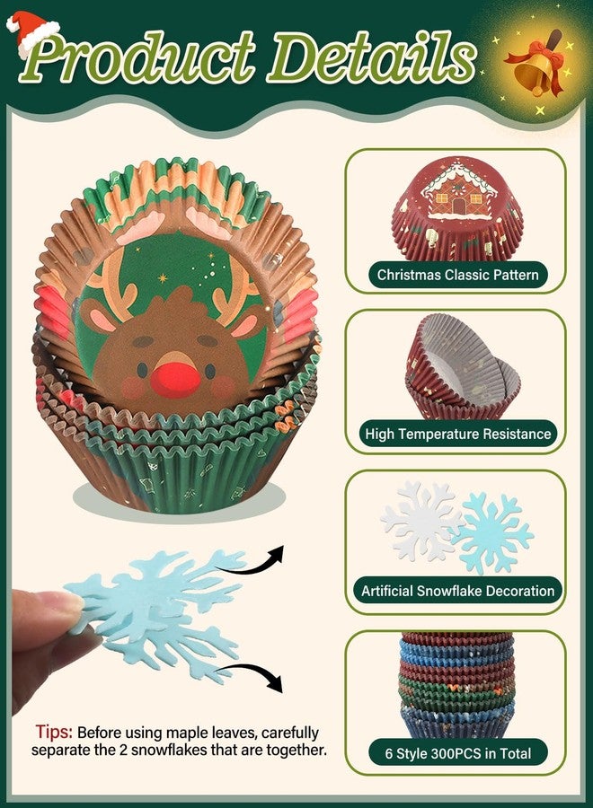 Lanstics 350PCS Christmas Cupcake Liners Kit, Paper Baking Cups Red Green Muffin Liners, Snowflake Topper Decoration, Elk Snowman Wrappers for Party Cake Decorations - Image 4