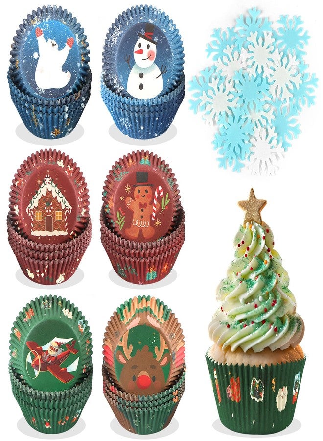 Lanstics 350PCS Christmas Cupcake Liners Kit, Paper Baking Cups Red Green Muffin Liners, Snowflake Topper Decoration, Elk Snowman Wrappers for Party Cake Decorations - Image 1
