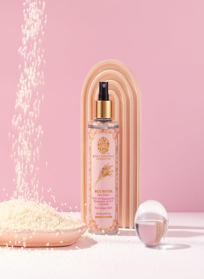 RYLLZ ESSENTIALS Rice Water Face Toner | with Rice Ferment Extract, 5% Niacinamide, Hyaluronic Acid, Ceramide & Peptide | for Glowing Skin, Tightens Pores & Uneven Skin Tone | for All Skin Types | For Glass Skin | Korean Skincare | 200ml - Image 2
