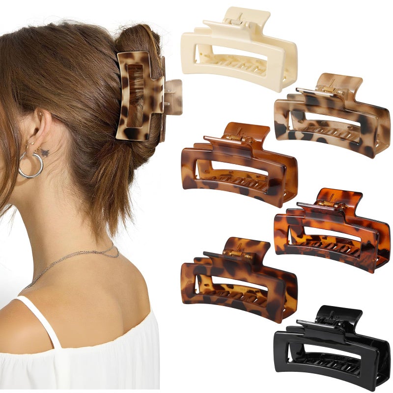 Auseibeely 6 Pcs Rectangle Tortoise Shell Claw Clip - 3.35 Inch Medium Hair Clips for Women and Girls, Non-slip Square Claw Clips for Thick/Thin Hair, Banana Jaw Clips Accessories for Gift - Image 1