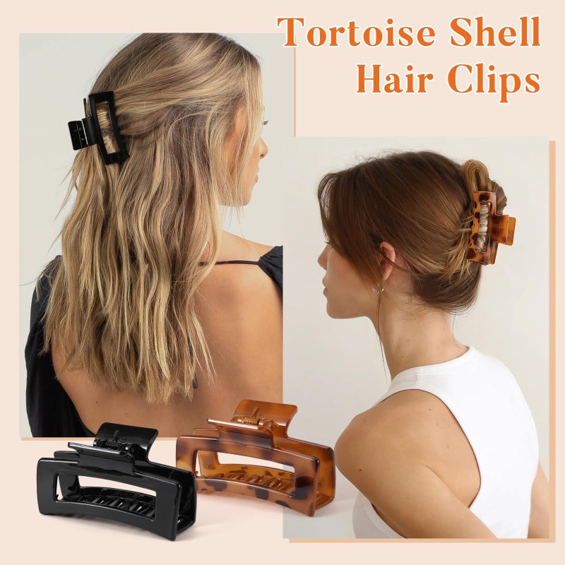 Auseibeely 6 Pcs Rectangle Tortoise Shell Claw Clip - 3.35 Inch Medium Hair Clips for Women and Girls, Non-slip Square Claw Clips for Thick/Thin Hair, Banana Jaw Clips Accessories for Gift - Image 4