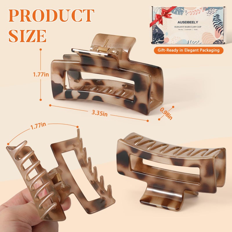 Auseibeely 6 Pcs Rectangle Tortoise Shell Claw Clip - 3.35 Inch Medium Hair Clips for Women and Girls, Non-slip Square Claw Clips for Thick/Thin Hair, Banana Jaw Clips Accessories for Gift - Image 2