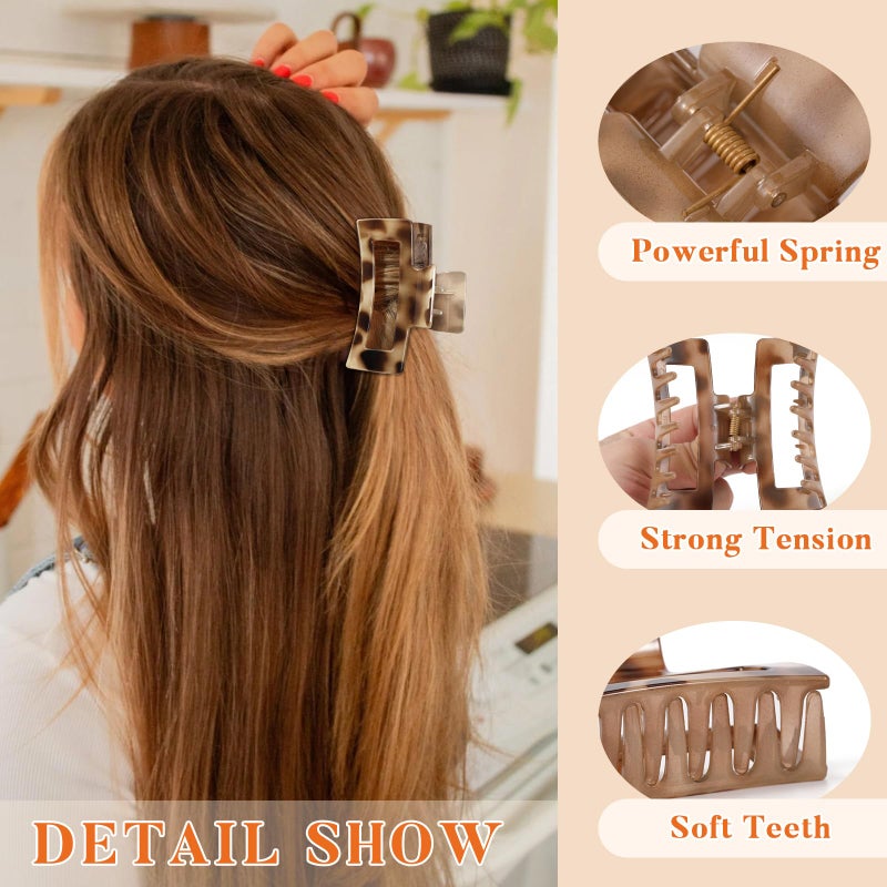 Auseibeely 6 Pcs Rectangle Tortoise Shell Claw Clip - 3.35 Inch Medium Hair Clips for Women and Girls, Non-slip Square Claw Clips for Thick/Thin Hair, Banana Jaw Clips Accessories for Gift - Image 3