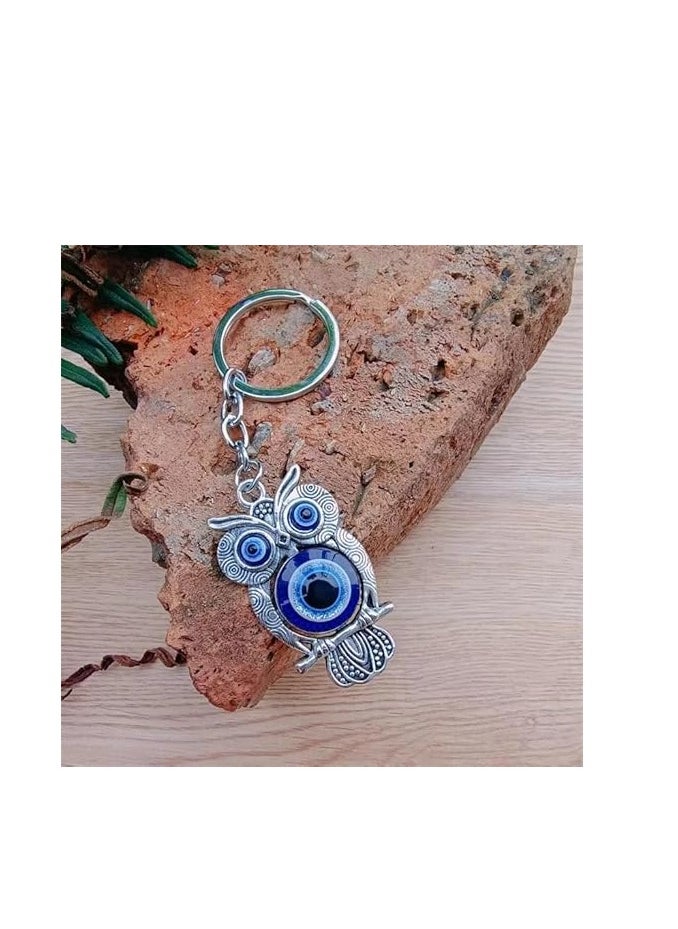 Generic - MySouq-Store [1 PCs] Turquoise Evil Eye Owl Key Chain Animal Key Ring Lucky Jewelry Auto Bag Accessories - Image 1