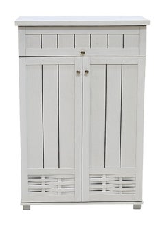 مفروشات صابر واخوانه (ذ.م.م) SBF Wooden Shoe Cabinet, 5-Tier Storage Organizer with 2 Doors and 1 Drawer, Malaysian Shoe Rack for Entryway and Living Room, White  - Image 1