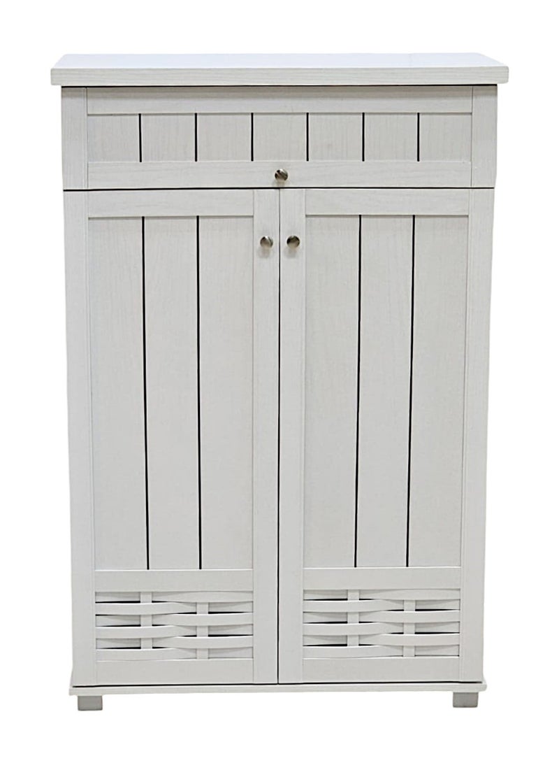 مفروشات صابر واخوانه (ذ.م.م) SBF Wooden Shoe Cabinet, 5-Tier Storage Organizer with 2 Doors and 1 Drawer, Malaysian Shoe Rack for Entryway and Living Room, White  - Image 1