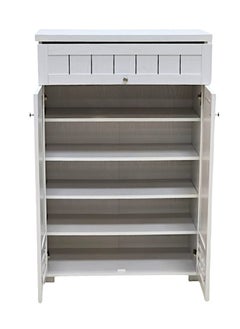 مفروشات صابر واخوانه (ذ.م.م) SBF Wooden Shoe Cabinet, 5-Tier Storage Organizer with 2 Doors and 1 Drawer, Malaysian Shoe Rack for Entryway and Living Room, White  - Image 2