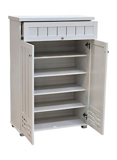مفروشات صابر واخوانه (ذ.م.م) SBF Wooden Shoe Cabinet, 5-Tier Storage Organizer with 2 Doors and 1 Drawer, Malaysian Shoe Rack for Entryway and Living Room, White  - Image 3