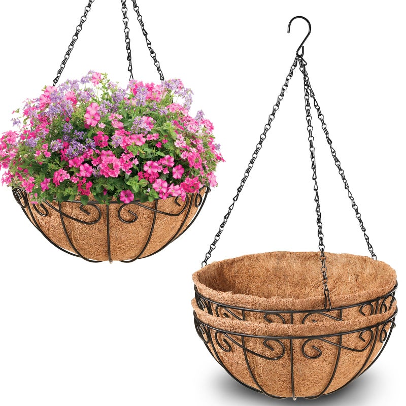 Legigo 3 Pack 10 Inch Metal Hanging Baskets for Plants Outdoor- Round Wire Hanging Planters Basket with Coconut Coir Liner, Hanging Flower Pot for Outdoor Plants Flowers Garden Decorations - Image 1