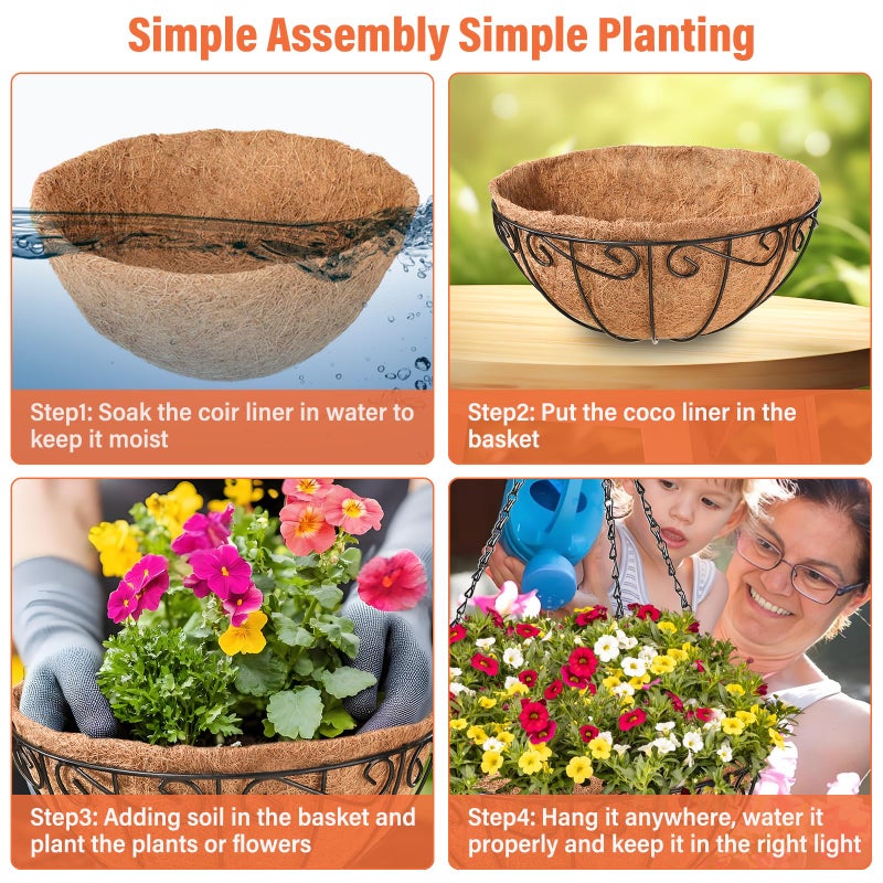 Legigo 3 Pack 10 Inch Metal Hanging Baskets for Plants Outdoor- Round Wire Hanging Planters Basket with Coconut Coir Liner, Hanging Flower Pot for Outdoor Plants Flowers Garden Decorations - Image 5