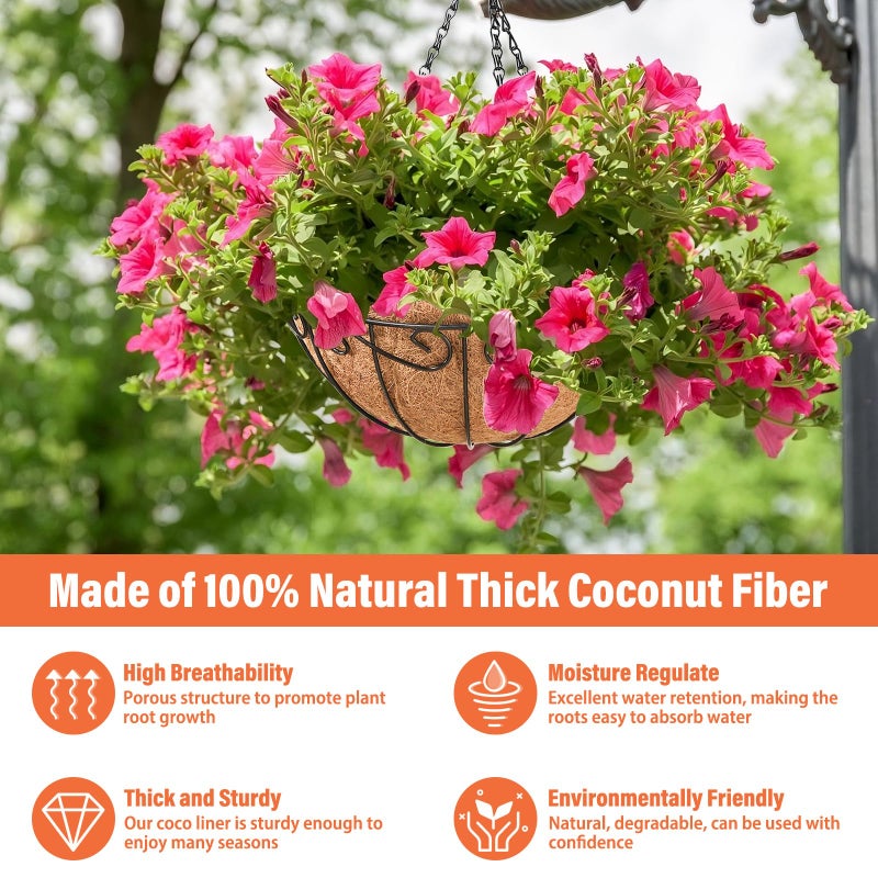 Legigo 3 Pack 10 Inch Metal Hanging Baskets for Plants Outdoor- Round Wire Hanging Planters Basket with Coconut Coir Liner, Hanging Flower Pot for Outdoor Plants Flowers Garden Decorations - Image 3