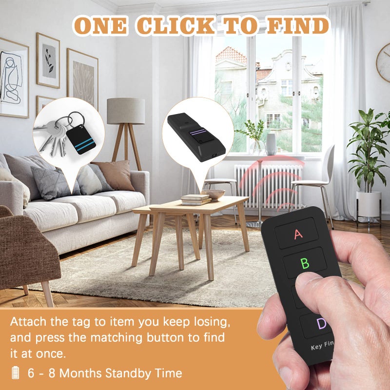 Jegoteer Jegoteer Remote Control Finder, Pack of 4 Find My Keys Device | Stick on Remote Finder Beeper, Tracker Tags for Car Keys and Phones | 120Ft Range 80dB RF Key Locator, Lost Key Finders That Make Noise  - Image 2