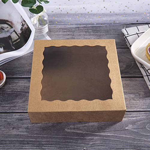 Onemore ONE MORE [15pcs] 12inch Kraft Bakery Boxes, 12x12x2.5inch Large Pie Boxes with PVC Window Natural Disposable Box for Cookie,Pack of 15 (Brown, 15) - Image 3
