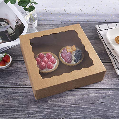 Onemore ONE MORE [15pcs] 12inch Kraft Bakery Boxes, 12x12x2.5inch Large Pie Boxes with PVC Window Natural Disposable Box for Cookie,Pack of 15 (Brown, 15) - Image 4