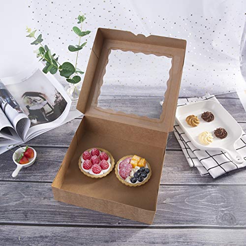 Onemore ONE MORE [15pcs] 12inch Kraft Bakery Boxes, 12x12x2.5inch Large Pie Boxes with PVC Window Natural Disposable Box for Cookie,Pack of 15 (Brown, 15) - Image 5