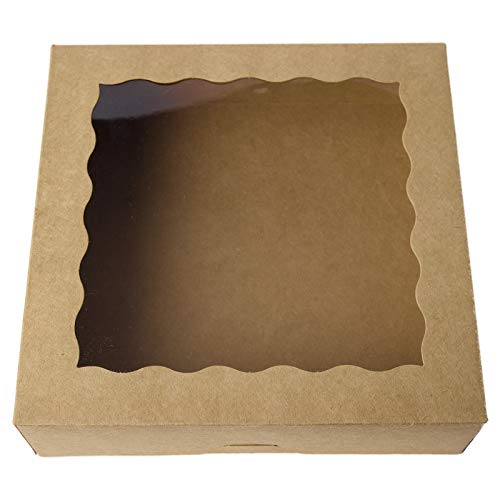 Onemore ONE MORE [15pcs] 12inch Kraft Bakery Boxes, 12x12x2.5inch Large Pie Boxes with PVC Window Natural Disposable Box for Cookie,Pack of 15 (Brown, 15) - Image 1