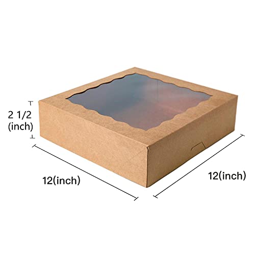 Onemore ONE MORE [15pcs] 12inch Kraft Bakery Boxes, 12x12x2.5inch Large Pie Boxes with PVC Window Natural Disposable Box for Cookie,Pack of 15 (Brown, 15) - Image 2