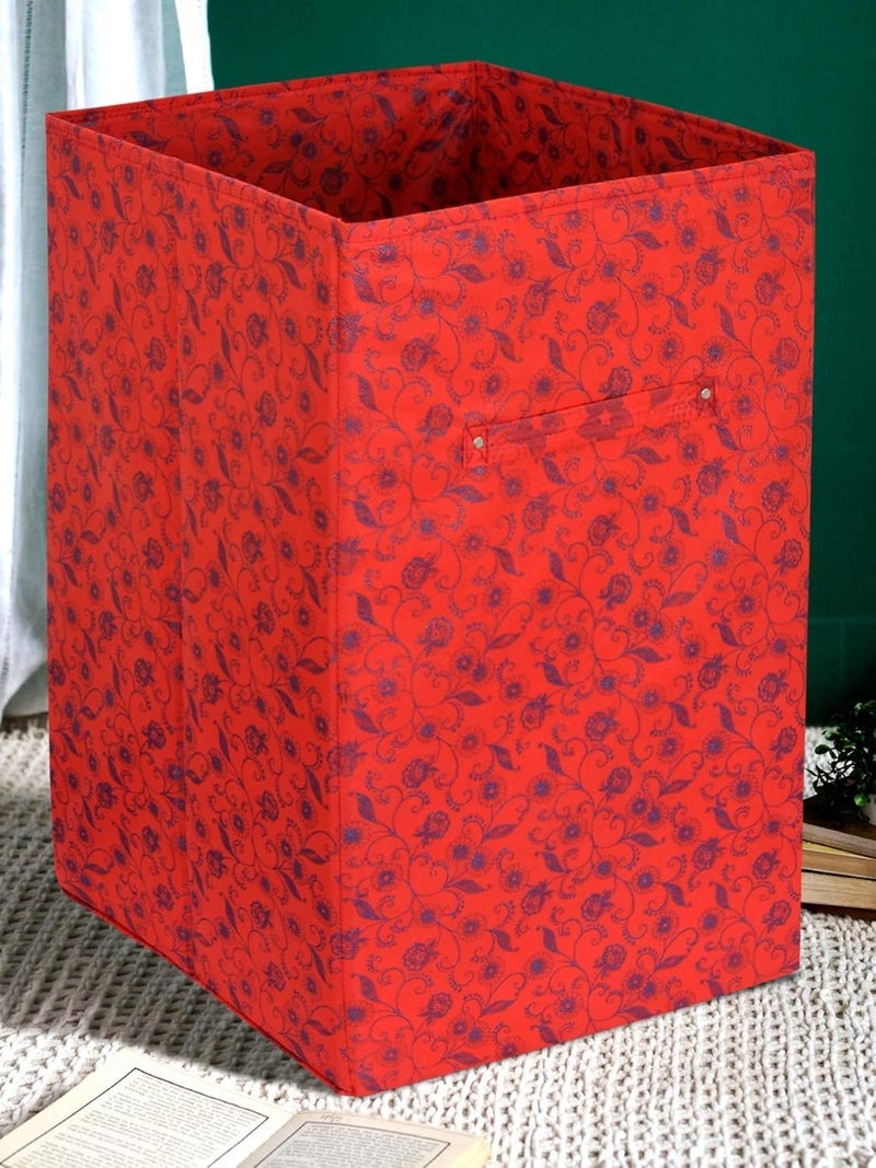 Kuber Industries Metalic Floral Print Non Woven Fabric Foldable Laundry Basket, Toy Storage Basket, Cloth Storage Basket With Handles,60Ltr(Set Of 2, Beige & Red)-KUBMART16452 - Image 2