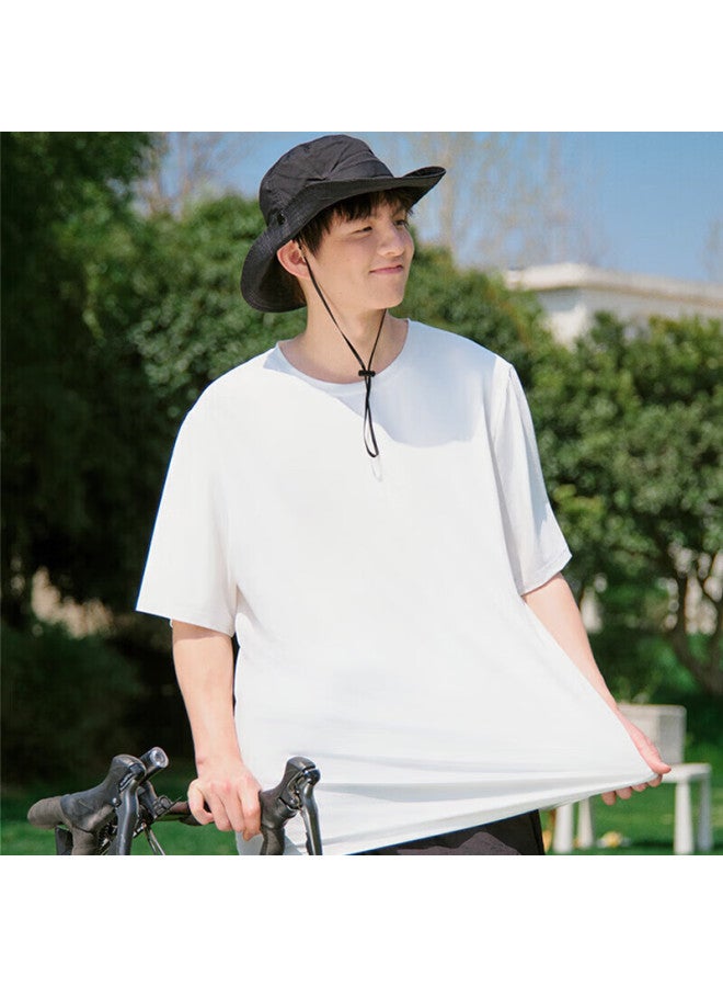 Geniolamode Men's T-shirt, Summer Ice Silk Cool-feeling, Simple Casual Loose Fit, Quick-dry Sweat-wicking Short Sleeve, Trendy Men's Clothing, White, L - Image 2