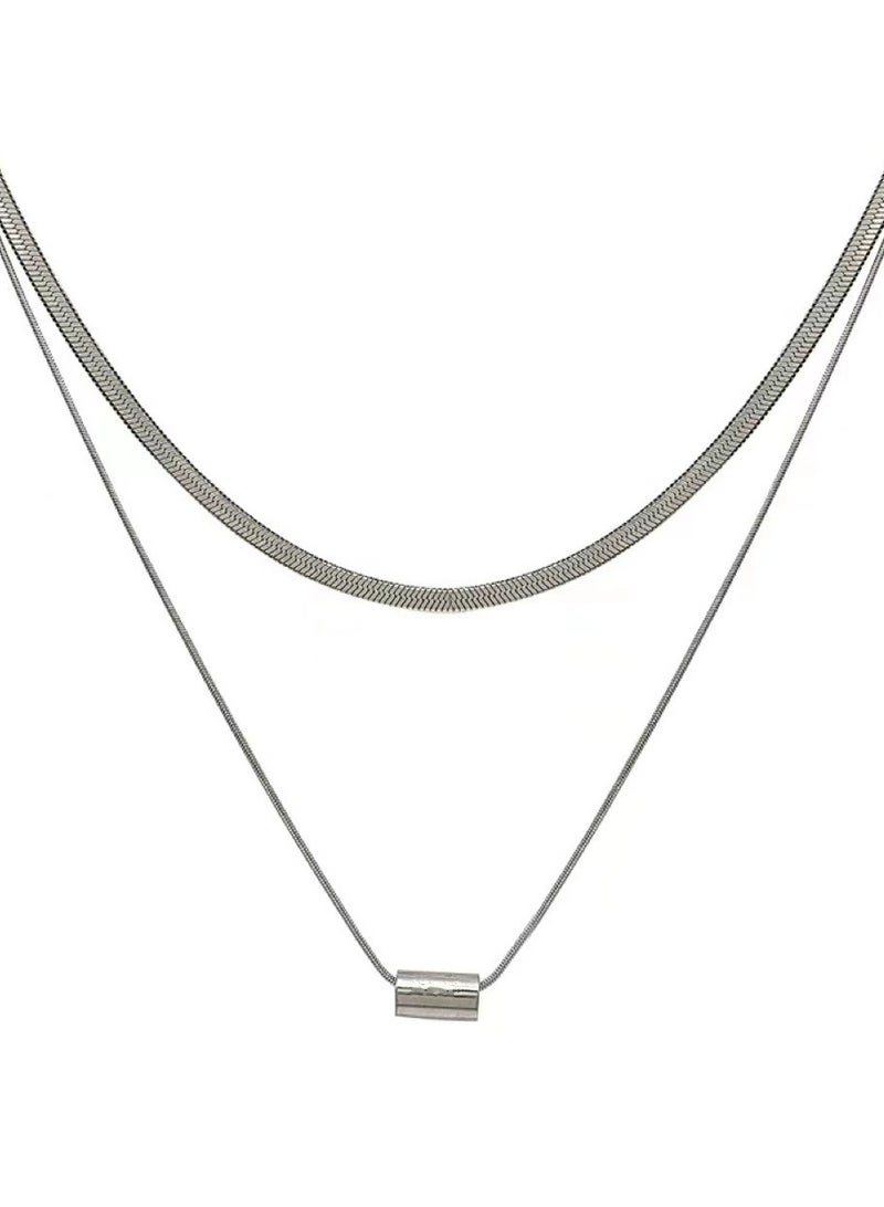 Goolsky Double Layer Titanium Steel Snake Chain Waist Necklace for Women – Chic Minimalist Hip-Hop Sweet Cool Collarbone Sweater Chain  - Image 2