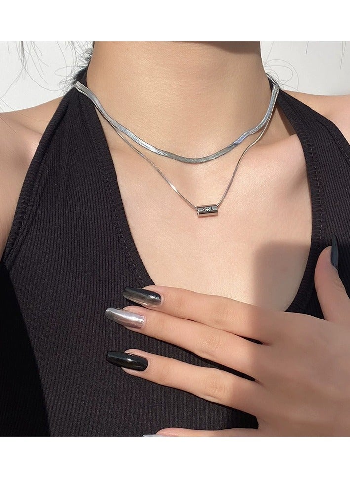Goolsky Double Layer Titanium Steel Snake Chain Waist Necklace for Women – Chic Minimalist Hip-Hop Sweet Cool Collarbone Sweater Chain  - Image 1