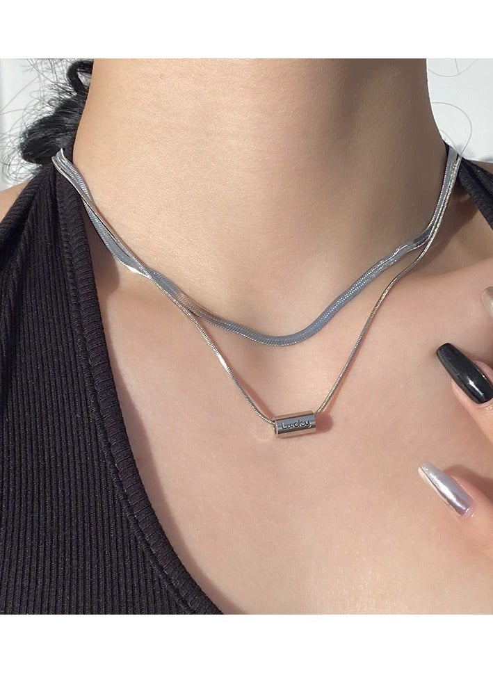 Goolsky Double Layer Titanium Steel Snake Chain Waist Necklace for Women – Chic Minimalist Hip-Hop Sweet Cool Collarbone Sweater Chain  - Image 4