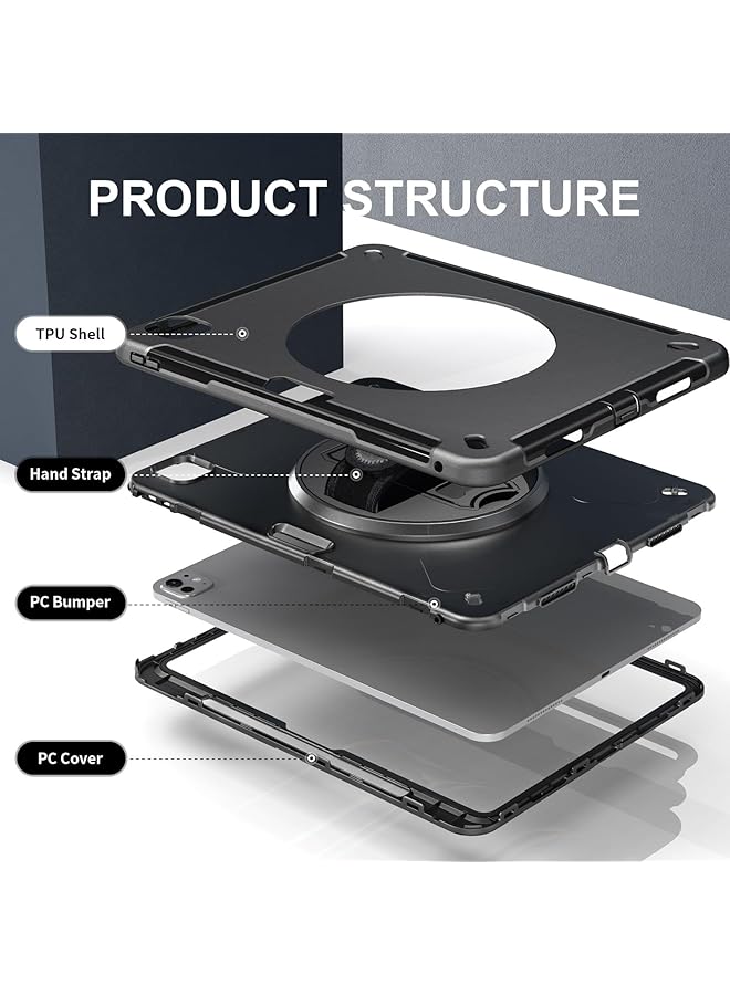 erorex Tablet Case Compatible With Ipad Pro 13 Inch 2024 M4 7Th Gen Military Grade Heavy Duty Shockproof Cover With Pen Slot Shoulder Strap Multi-View Bracket - Image 4