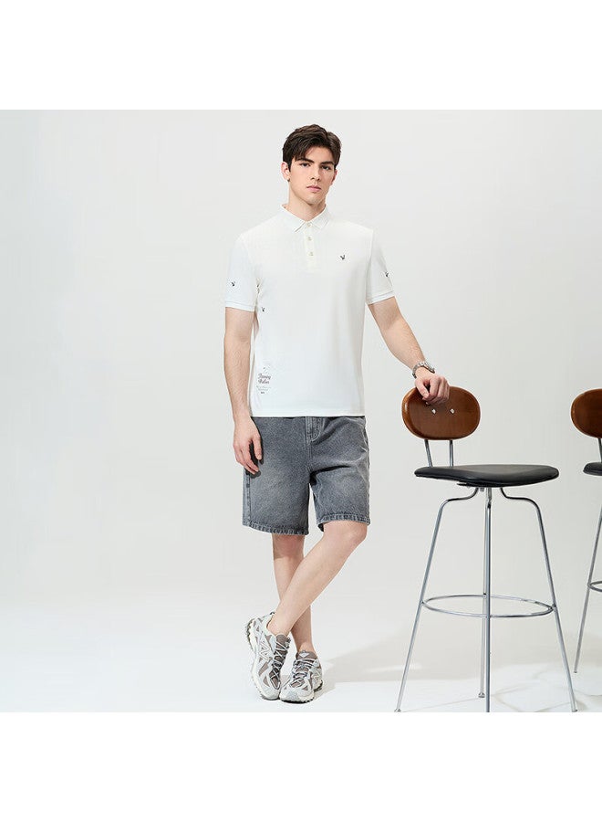 Dancing Wolves summer Mulberry Silk Commuting Casual Men's Short Sleeve Polo 803 White M - Image 5