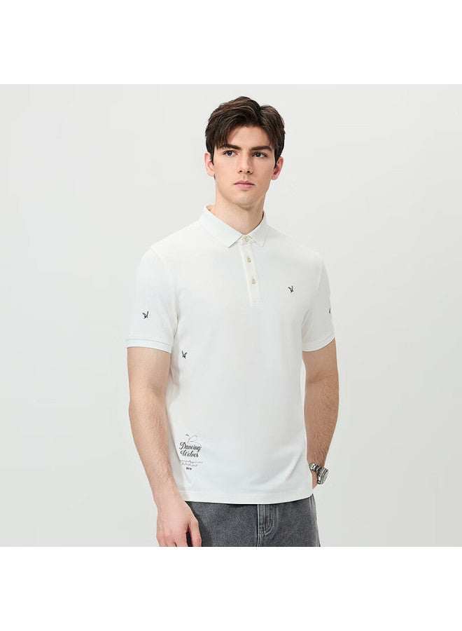 Dancing Wolves summer Mulberry Silk Commuting Casual Men's Short Sleeve Polo 803 White M - Image 3