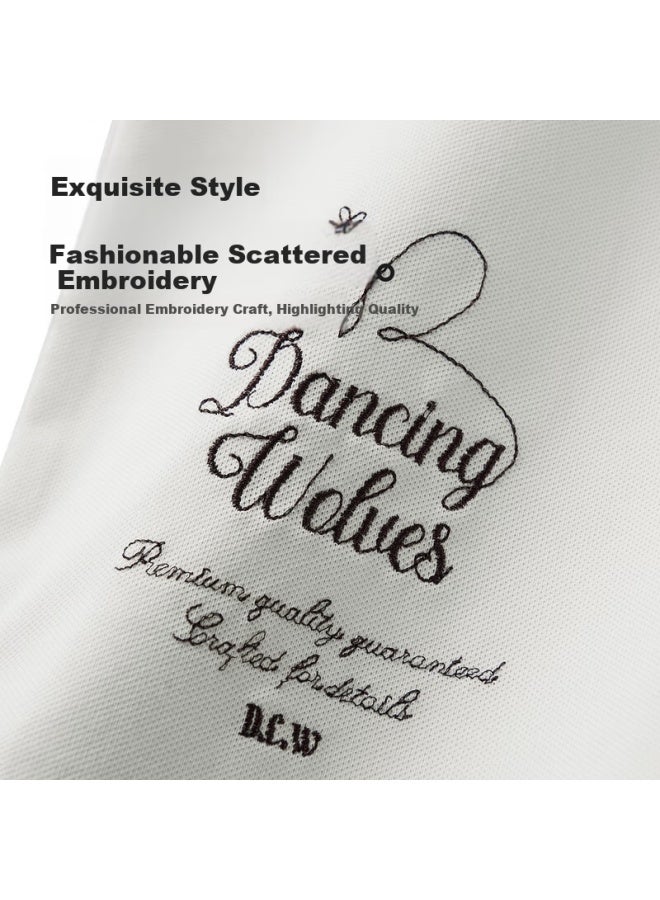 Dancing Wolves summer Mulberry Silk Commuting Casual Men's Short Sleeve Polo 803 White M - Image 2