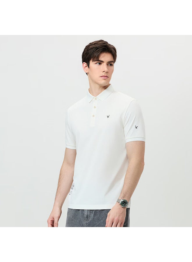 Dancing Wolves summer Mulberry Silk Commuting Casual Men's Short Sleeve Polo 803 White M - Image 4